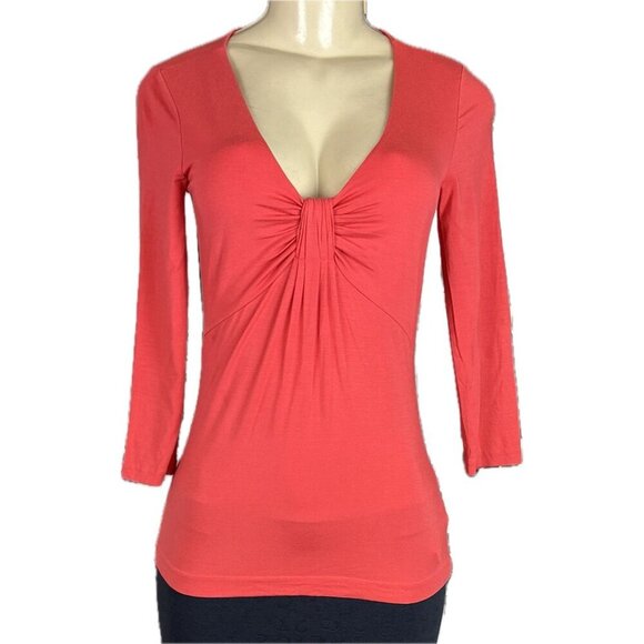 Banana Republic XS Orange V-Knotted Neckline Modal-Spandex Blend 3/4 Sleeve Top - Picture 2 of 5